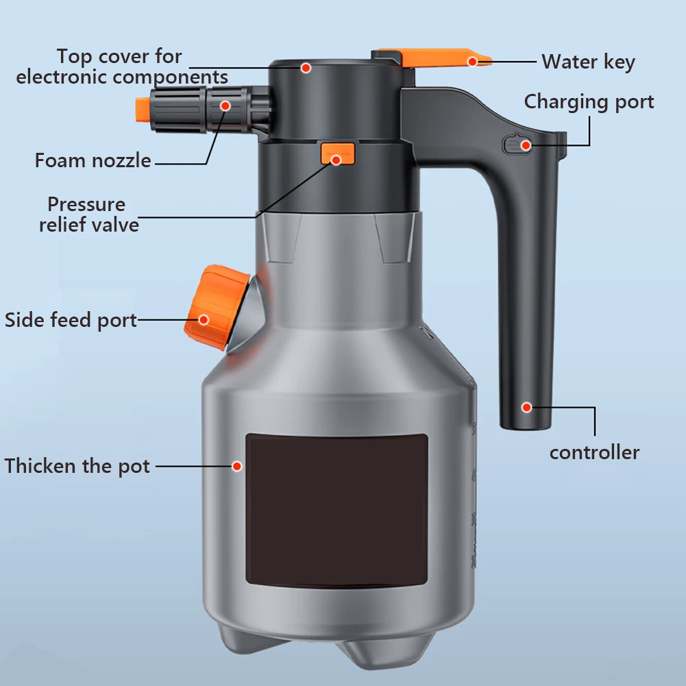 2L Electric Foam Sprayer Car Wash Foam Sprayer Battery Powered Cordless Foaming Spray Rechargeable for Home Garden