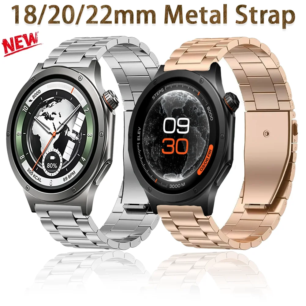 Elegant Stainless Steel Metal Watch Strap - 18mm, 20mm, 22mm Bracelet Band