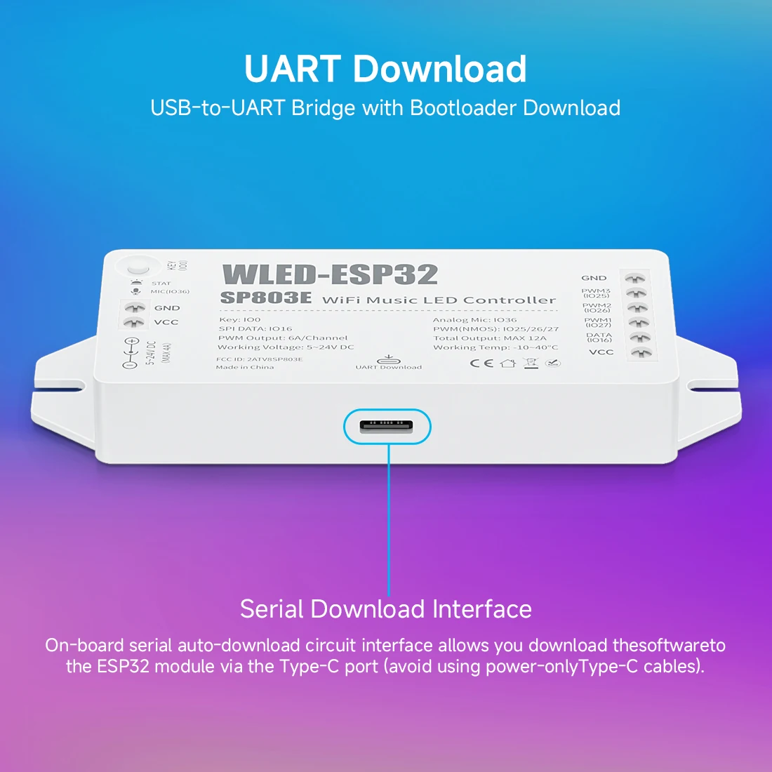 รูปสินค้า ตัวควบคุมไฟ LED แบบ WLED ESP32 ควบคุมผ่านเพลง