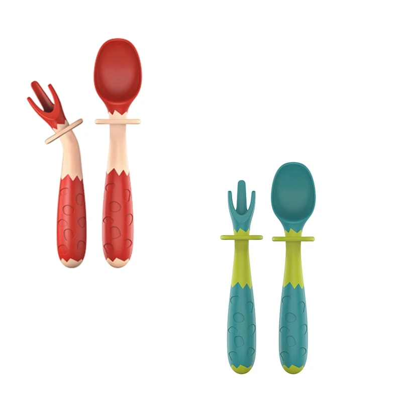 

Flexible Training Baby Elbow Fork Spoon Set Portable Tableware Learn To Eat Children Spoon