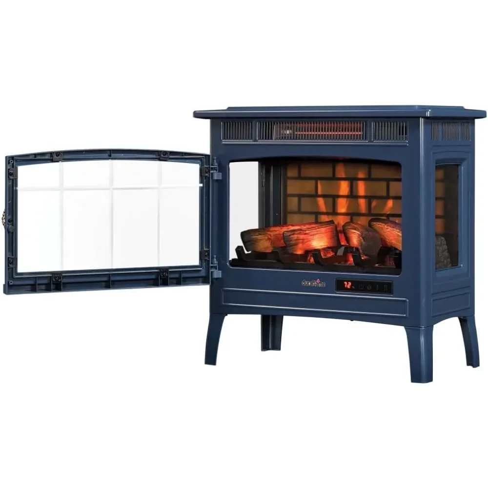 Freestanding Electric Fireplace Stove Heater with 3D Flame Effect for 1,000 Sq. Ft. Room, Navy fire pit outdoor backyard