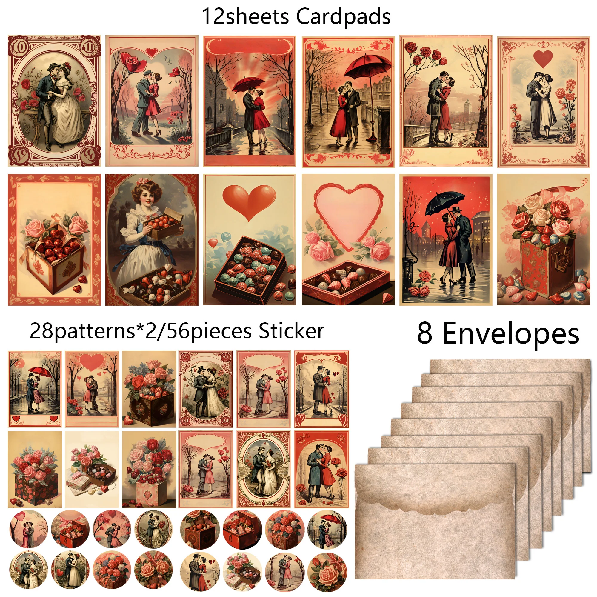 JAIIMAN 76 Stück (mit 8 Umschlägen) Valentinstag-Postkarten-Sets mit Aufkleber, für Scrapbooking-Zubehör, Junk Journal-Sets, Art.-Nr – Detail 5
