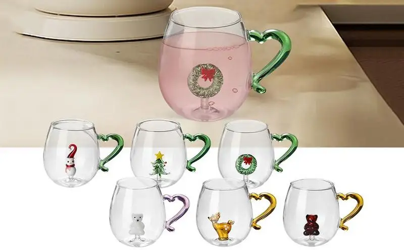 

400ml Christmas Theme Animal Inside Glass Christmas Drinking Glasses With Craftsmanship 3D Pattern For Christmas Gift Teacup