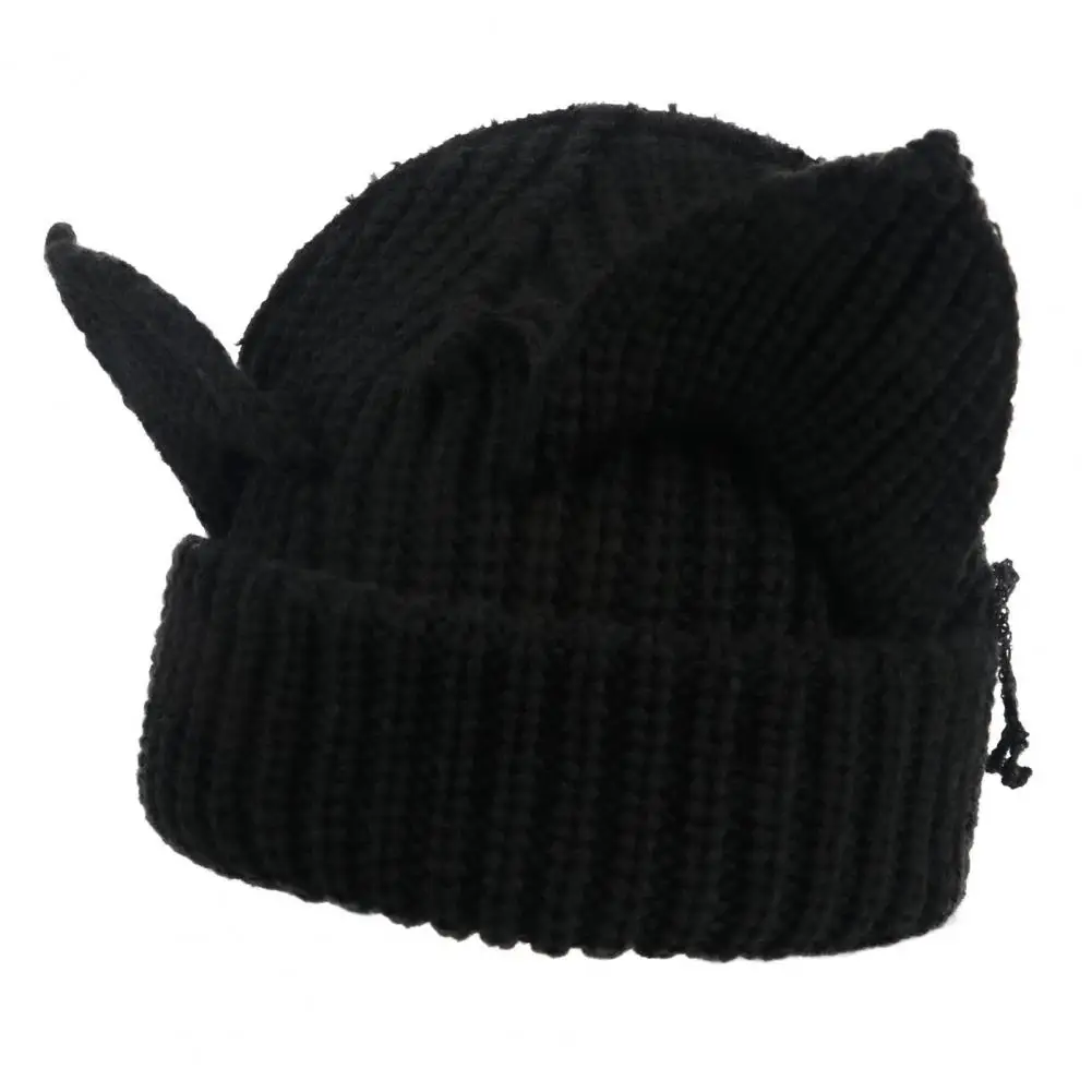 Lady Hat Warm Stylish Women's Winter Hat with Demon Ear Design Thick Knitted Beanie for Cold Weather Anti-slip for Outdoor