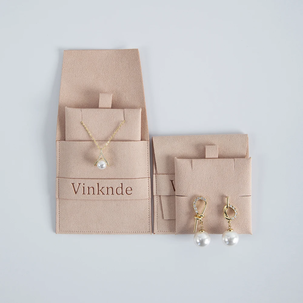 Custom Logo Suede Microfiber Bags Jewelry Gift Packaging Pouches with Insert Pad Card Set Ring Necklace Earrings Organizer Pouch