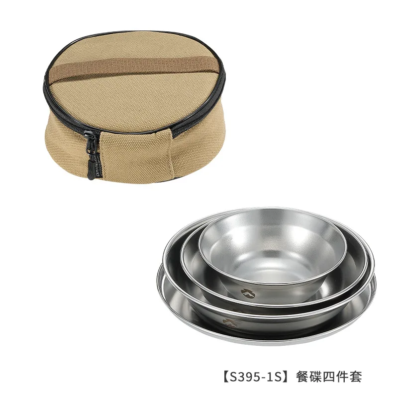 Steel Camping Tableware Set (4pcs) Campingmoon S395 Camping Bowl Plate Dinnerware Set 2
