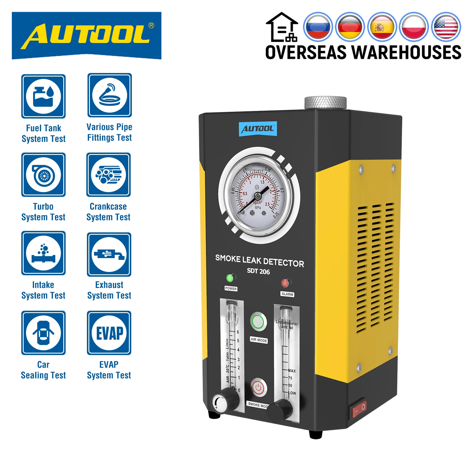 AUTOOL SDT206 Upgraded Car Smoke Leak Detector Exhaust Smoke Meter