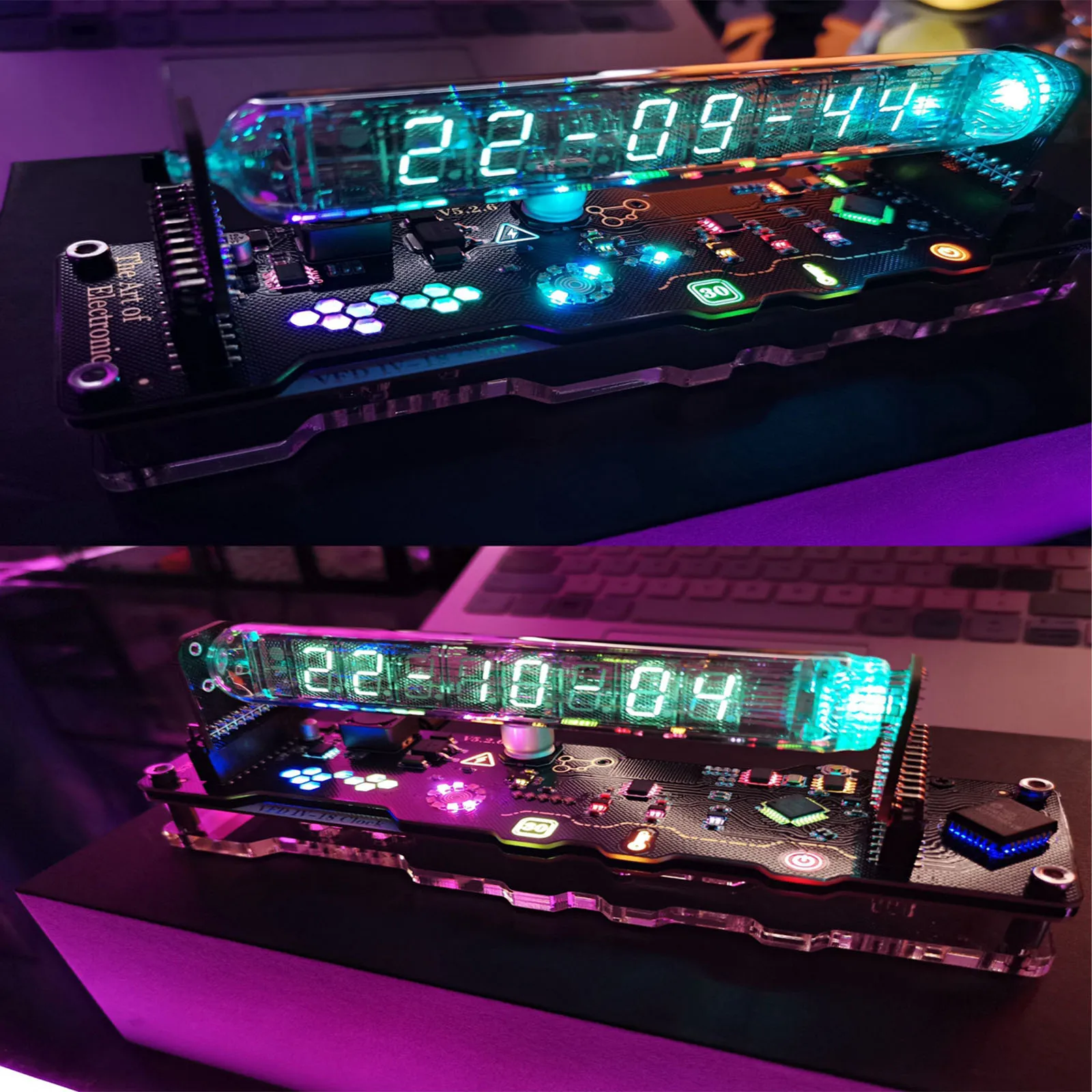 

EleksMaker IPS PR1 PR2 RGB Nixie IV18 Cyberpunk Fluorescent Tube Clock with WiFi and Bluetooth Function for Desktop Decoration