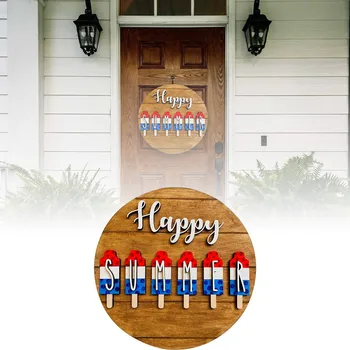Wooden Door Sign Happy Summer Ice Lollipop Logo Home Party Holiday Decoration Hanging Tag Hanging Piece Front Welcome Sign 4