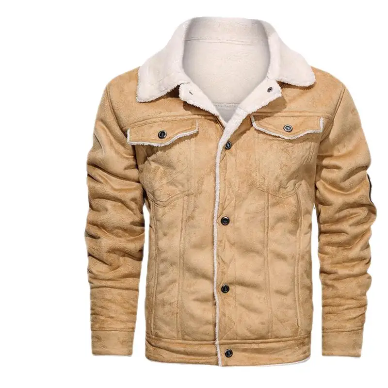 

Куртка мужская с отложным воротником, модная повседневная свободная кожаная куртка на флисе, Толстая на осень и зиму