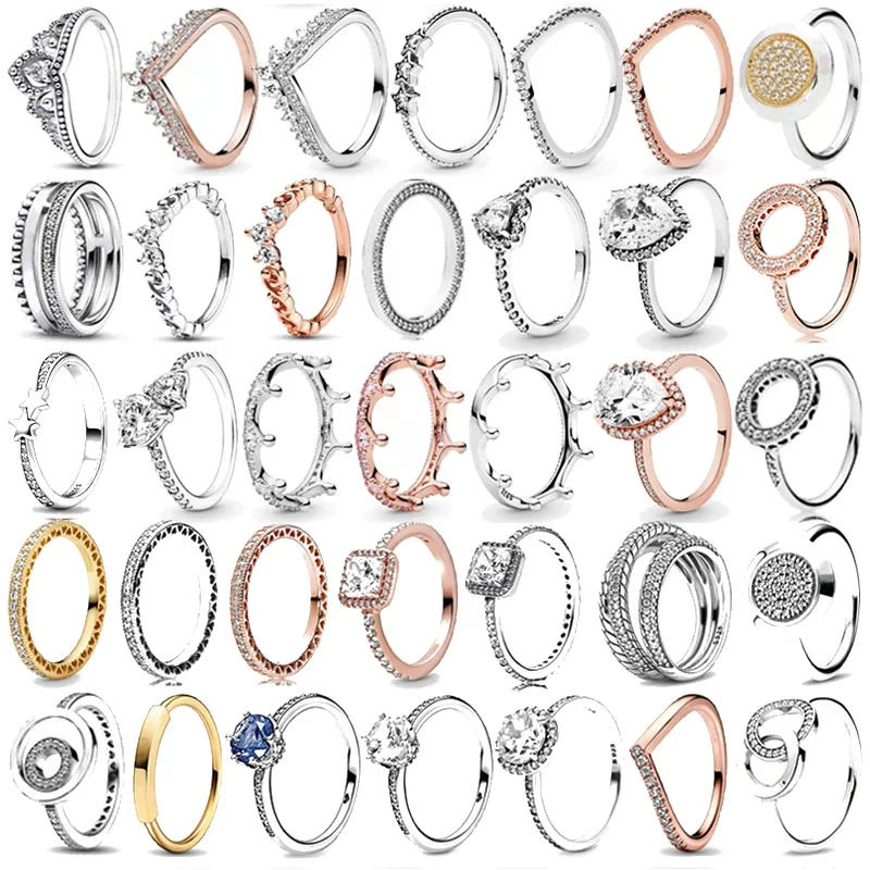 

New Exquisite Women's Ring 925 Sterling Silver Heart O-shaped Crown Ring fit Original DIY Valentine's Day Gift