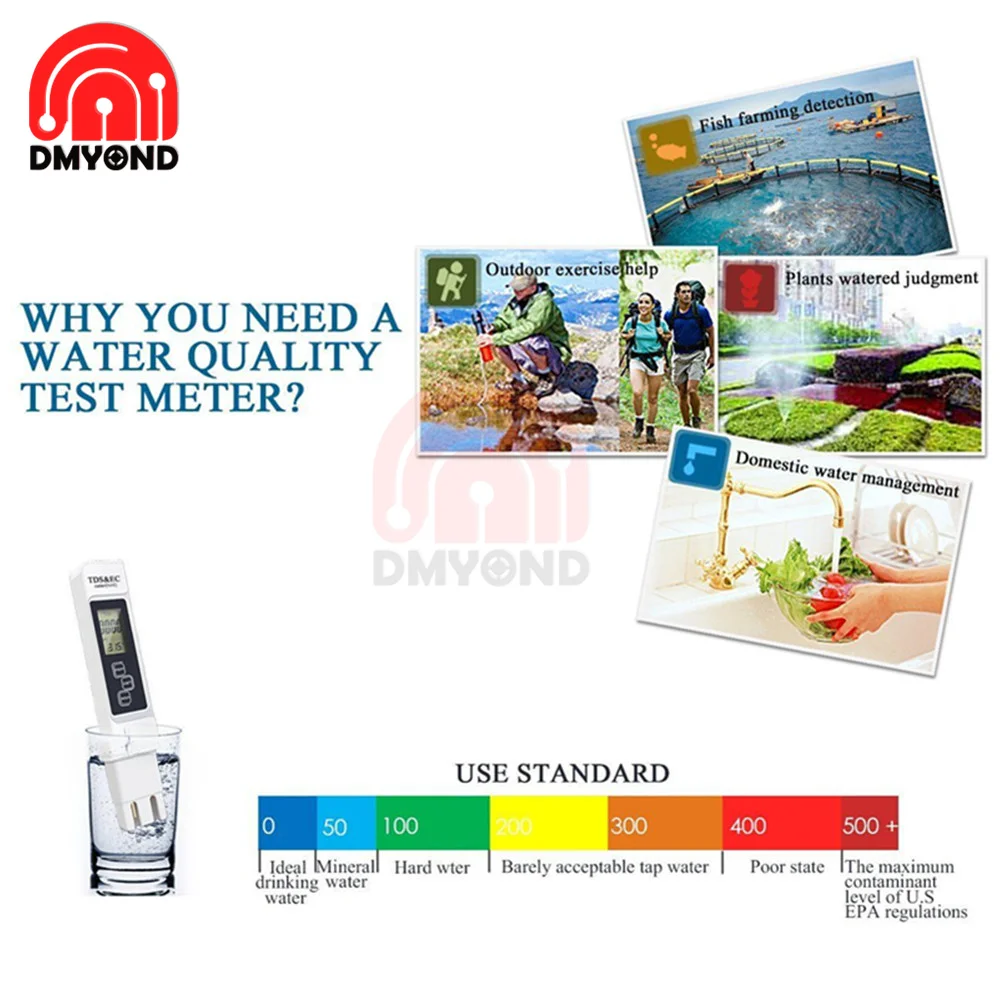 Digital PH EC TDS Meter Tester Temperature Pen Water Purity PPM Filter Hydroponic for Aquarium Pool Water Monitor water tester water quality detector