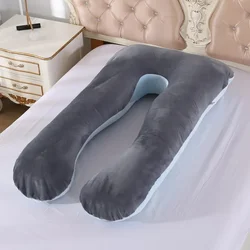 Ultra-Soft Fleece U-Shape Maternity Support Pillow - 70x130cm (Light blue-grey)