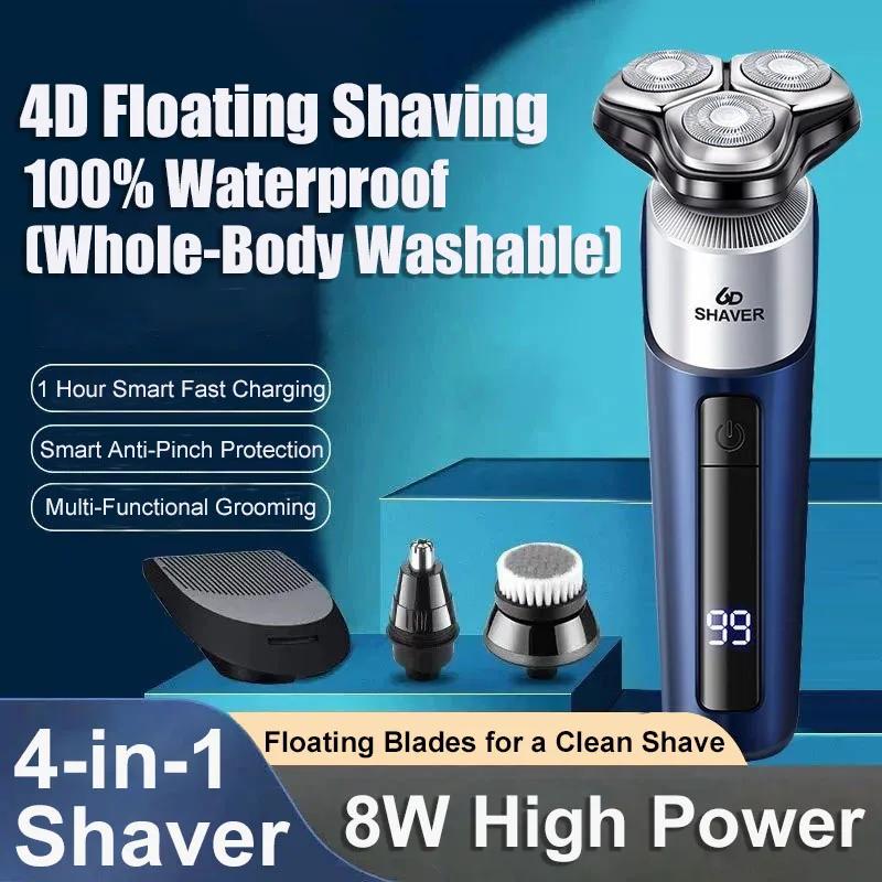 Magnetic Attaching Electric Shaver Heads Waterproof Fast Charging Multi Function Men Beard Trimmer Floating Head Electric Shaver