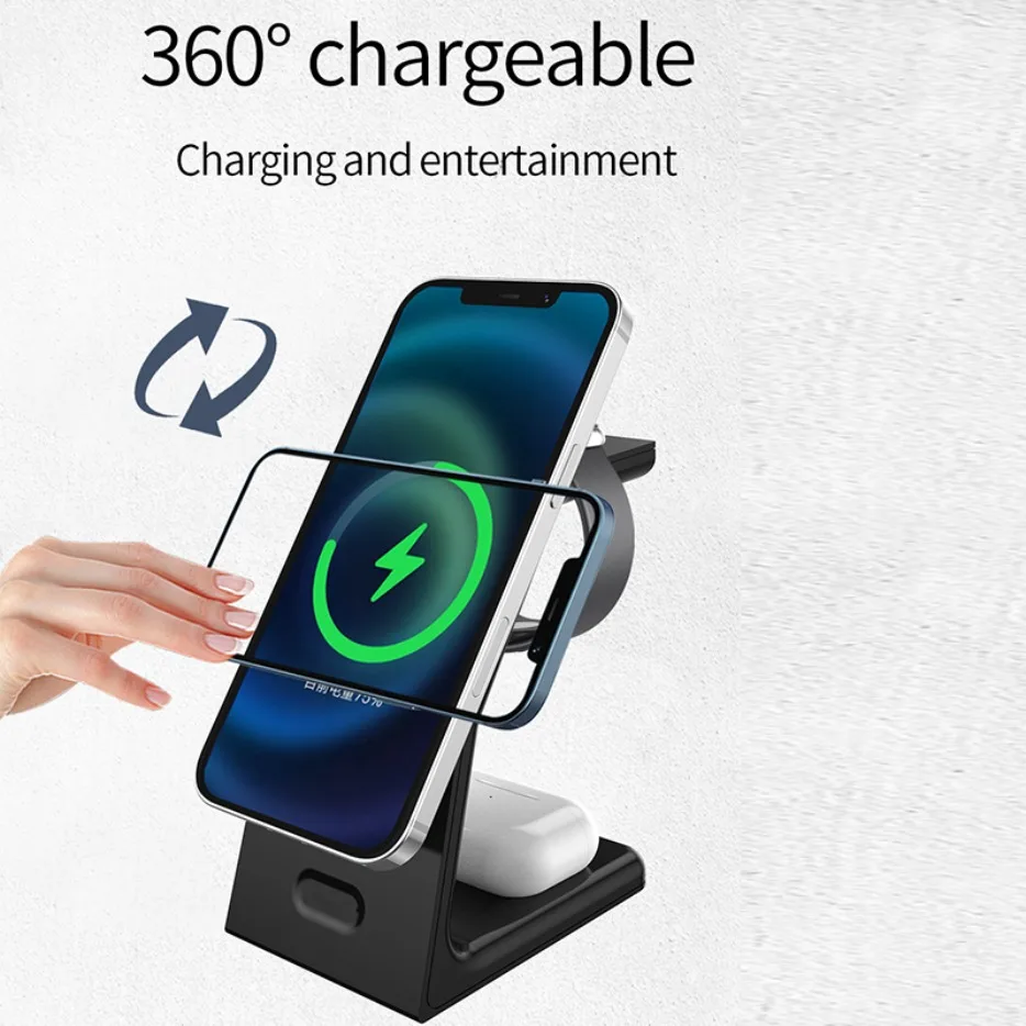 15W Magnetic Wireless Charger 3-in-1 Travel Quick Charging Station For iPhone 16 15 14 13 12 Apple Watch 10-2 SE AirPods Pro 4/3