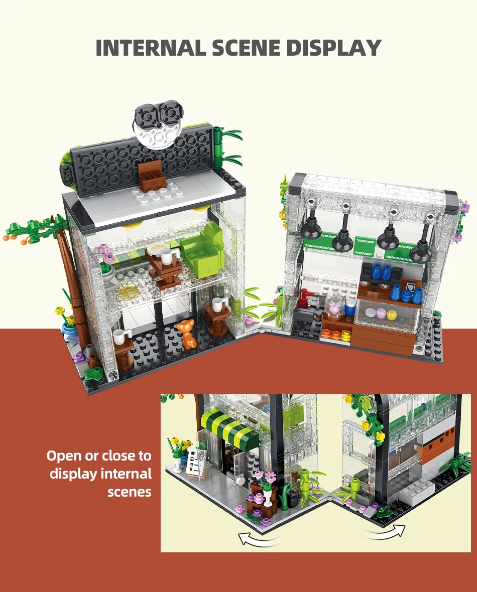 City Street View Creative House Coffee Shop Flower Store Architecture Building Block Bricks with LED Light Sets Toys for Girls