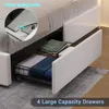 California King Bed Frame with 4 Storage Drawers Underneath, Upholstered Platform Bed with Artificial Leather Headboard 3