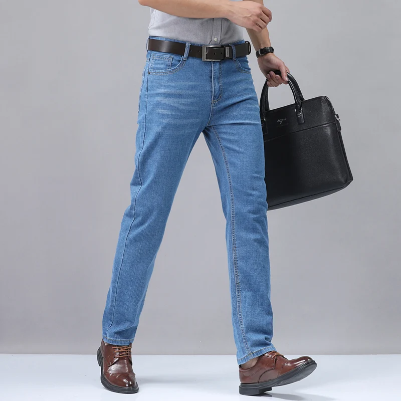 2025 New Light Blue Men's Comfort Soft Jeans Fashion Straight Business Pants Cotton Soft Casual Stretch Denim Trousers 28-40 5