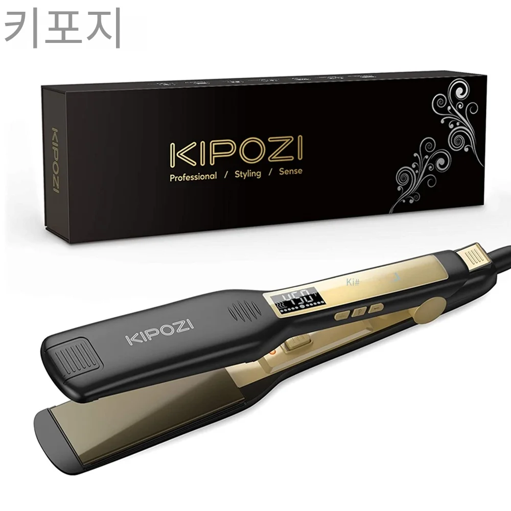 KIPOZI 전문가용 티타늄 플랫 아이언 헤어 스트레이트너, 디지털 LCD 디스플레이 포함, 듀얼 전압 순간 가열 컬링 아이언