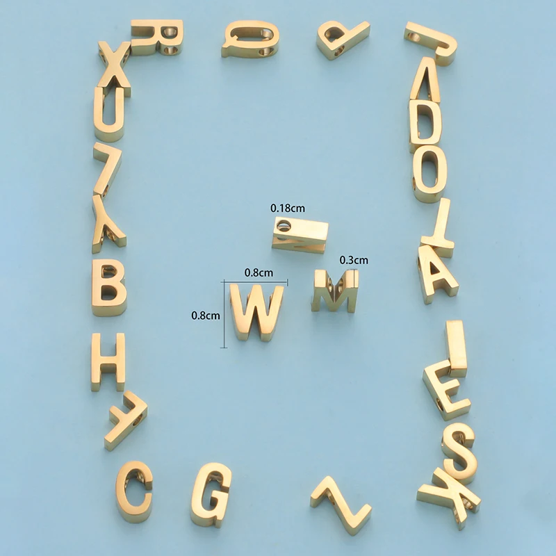 Fnixtar 5Pcs/Lot 3*8mm Hole Letters Bead Gold Color Stainless
