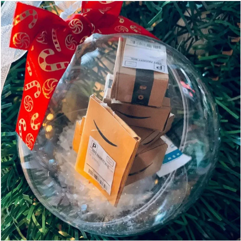

Christmas Tree Transparent Ball Mini Packages Ornament Funny Xmas Pendant Christmas Decor Mini Express Box Clear Ornaments Ball