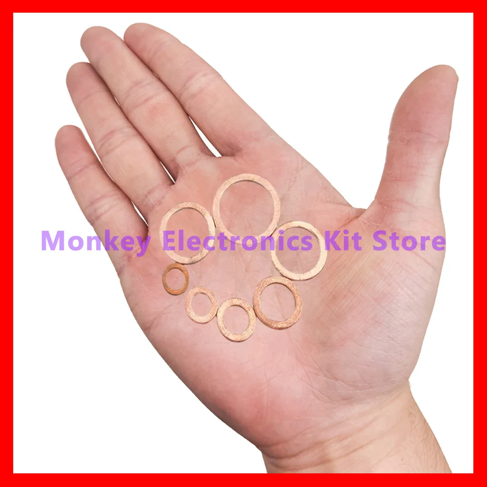 Copper Washer Set 50/100/120/200 Pcs Copper Washer Sealing Gasket Flat Ring Seal Assortment Kit M4 M5 M6 M8 M10 M12 M14 For Sump Plugs