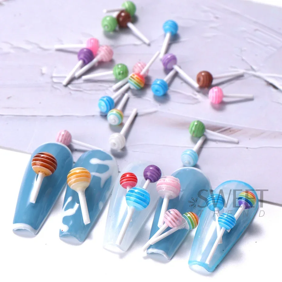 PAGOW 100pcs Lollipop Candy Nail Art Charm Cute 3D Acrylic Decoration DIY  Mini Designs Sugar Kawaii Colorful Accessories Sweet Love Craft Manicure