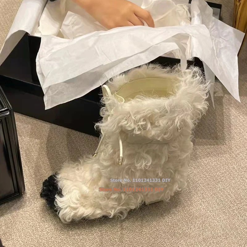 

Man-Made Fur Short Boots Designer Butterfly Knot Mid-Claf Bootie Women Black White Match Color Designer Winter Short Booties