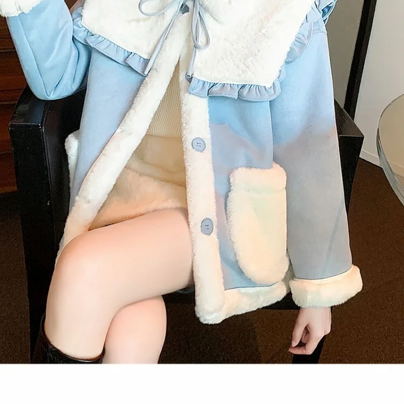 New 2023 Autumn/Winter Suede Plush Age Reducing Splicing Design with Thickened Wool and Winter Hepburn Style Coat for Commuting