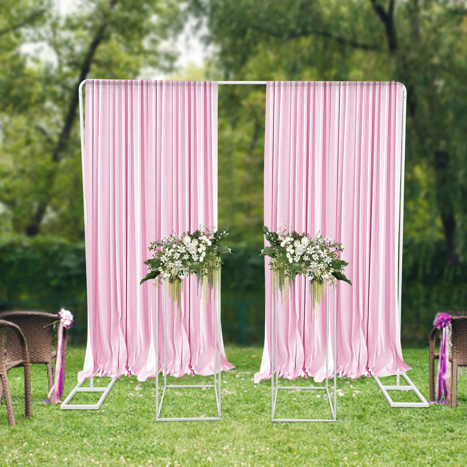 1 of Ballon Arch 2M Stand and 2 of Flower 80cm Stands Set, 3pcs Backdrop Frame for Wedding Party Ceremony Indoor Outdoor Decor P