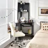 Corner Computer Desk with Hutch, Triangle Corner Desk w/Keyboard Tray and Bookshelves, Corner Writing Desk with Storage Shelves, 4