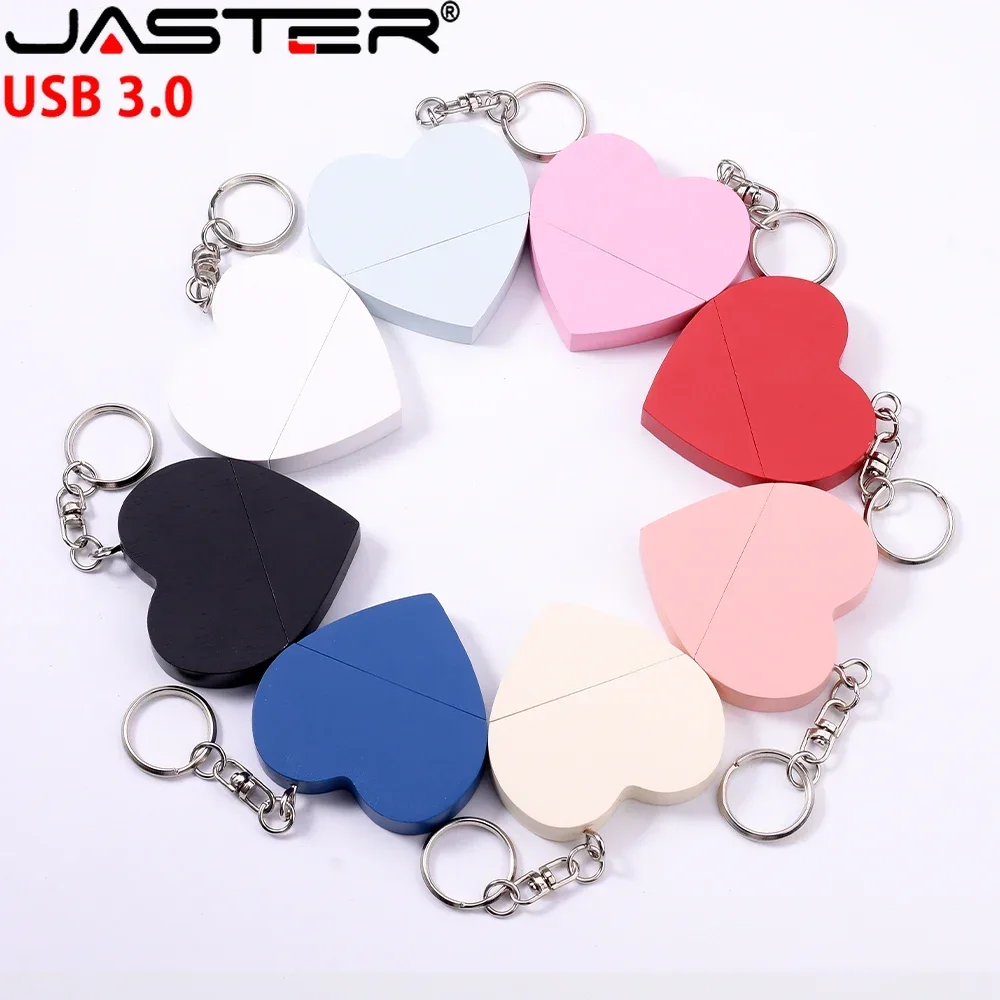 

JASTER Colorful Heart USB 3.0 Flash Drive 128GB High Speed Creative Gift Pen Drive 64GB Free Key Chain External Storage 32GB