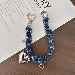 Washed Denim Love Pendant Tassel Phone Lanyard - Trendy Y2K Accessories Chain (04)