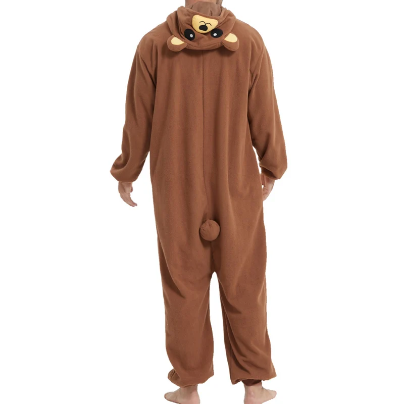 Two colors bear men animal costume cosplay game kigurumi black jumpsuit pajamas Halloween Christmas party hooded cartoon pajamas