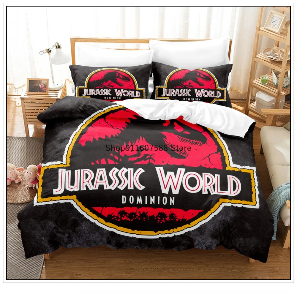 Red Jurassic Park Bedding Set Cartoon Home Textiles For Kids Bed Set Copripiumino Camera Da Letto Set Queen Dinosaur Copripiumino