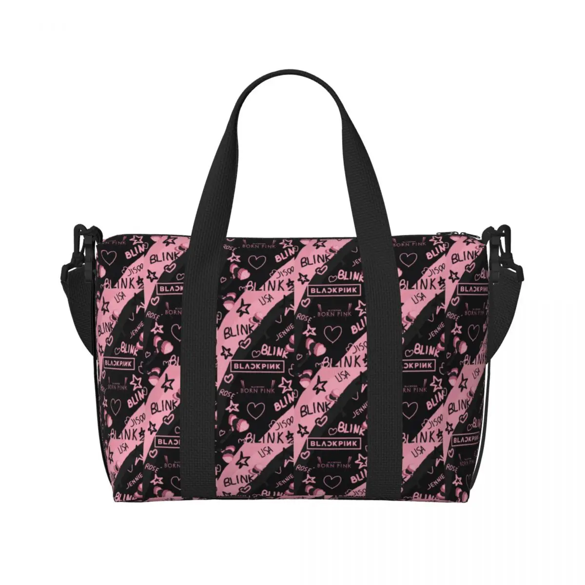 Travel Bags Kpop Bp Blacks Pinks Groceries Tote Shopping Bags Women Large Capacity Gym Beach Travel