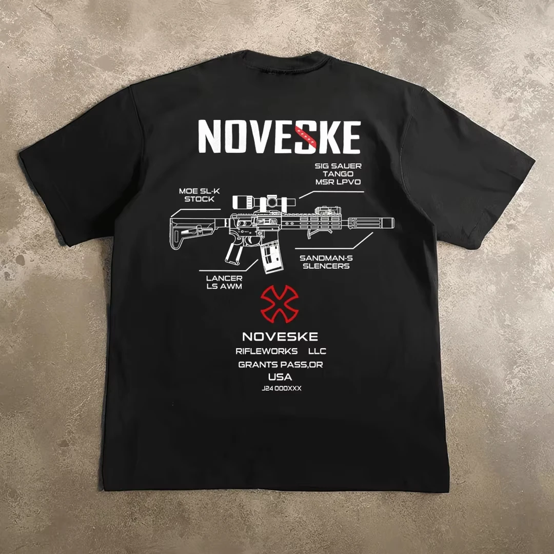 Funny Gun Noveske Men's Fashion Summer T-Shirt Streetwear Cotton Loose Fit Breathable Tee Casual Top for Men Comfort Fit