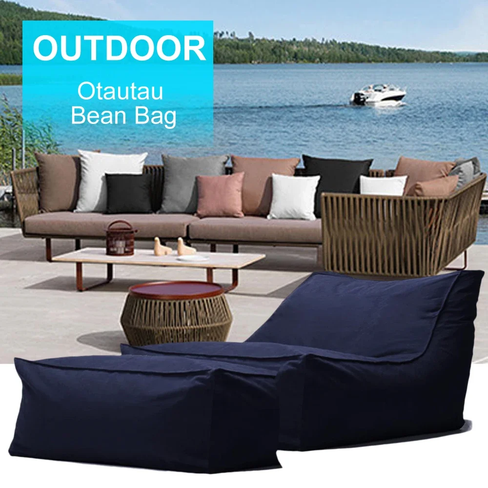 OTAUTAU Outdoor Waterproof Oxford Chaise Lounge Pouf Cover No Filler Garden Beach Camp Beanbag Sofa Bed Puff Salon Ottoman SF062 3