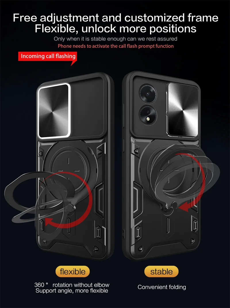 Enhanced Shockproof Armor Ring Holder Phone Case with Slide Lens Protection