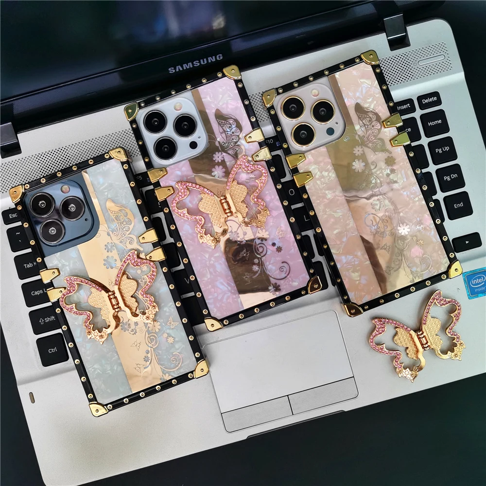 Fashion Gold-Plating Soft Square Phone Cover For T-Mobile Revvl 6 Mirror Flower 3D Butterfly Case For T-Mobile Revvl 6 Pro 5G_voghion.com