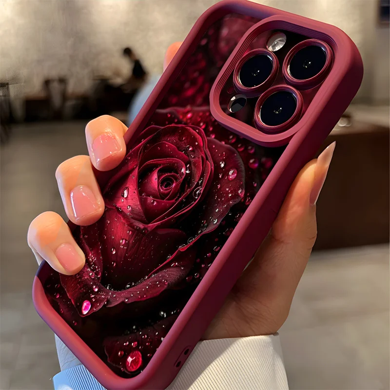 Elegant Raindrop Rose Pattern Soft Phone Case