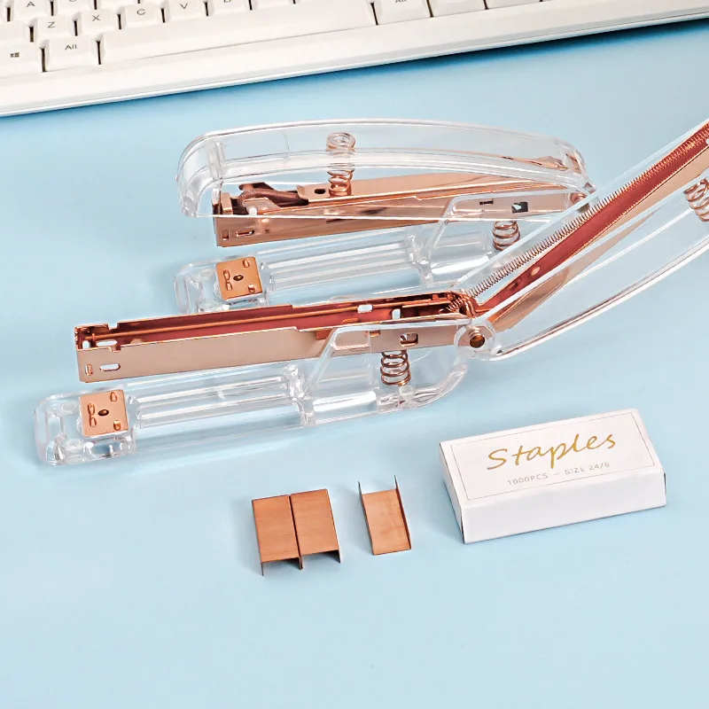 로즈 골드 헤비듀티 노동절약형 스테이플러 휴대용 종이 스테이플러 사무실 학교 비즈니스 용품을 위한 패션 디자인 문구류