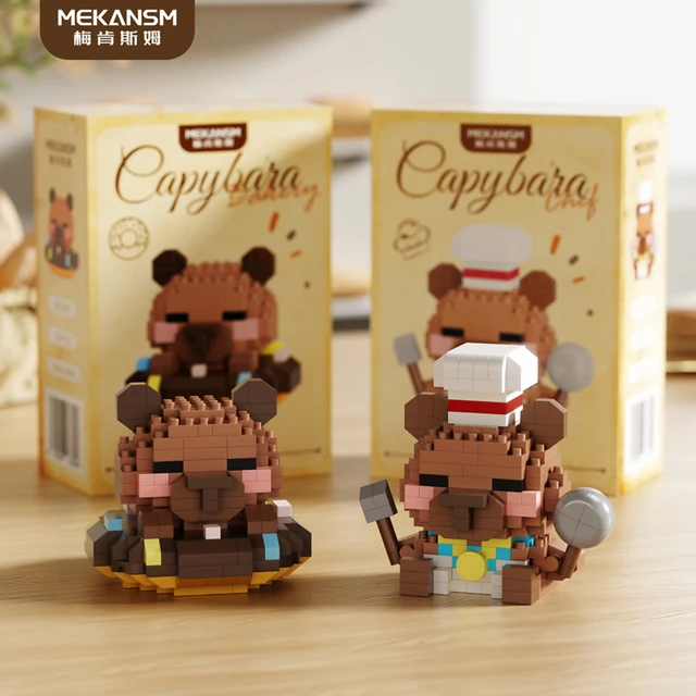 Muñecos de bloques para armar: capibara, bala y ratón