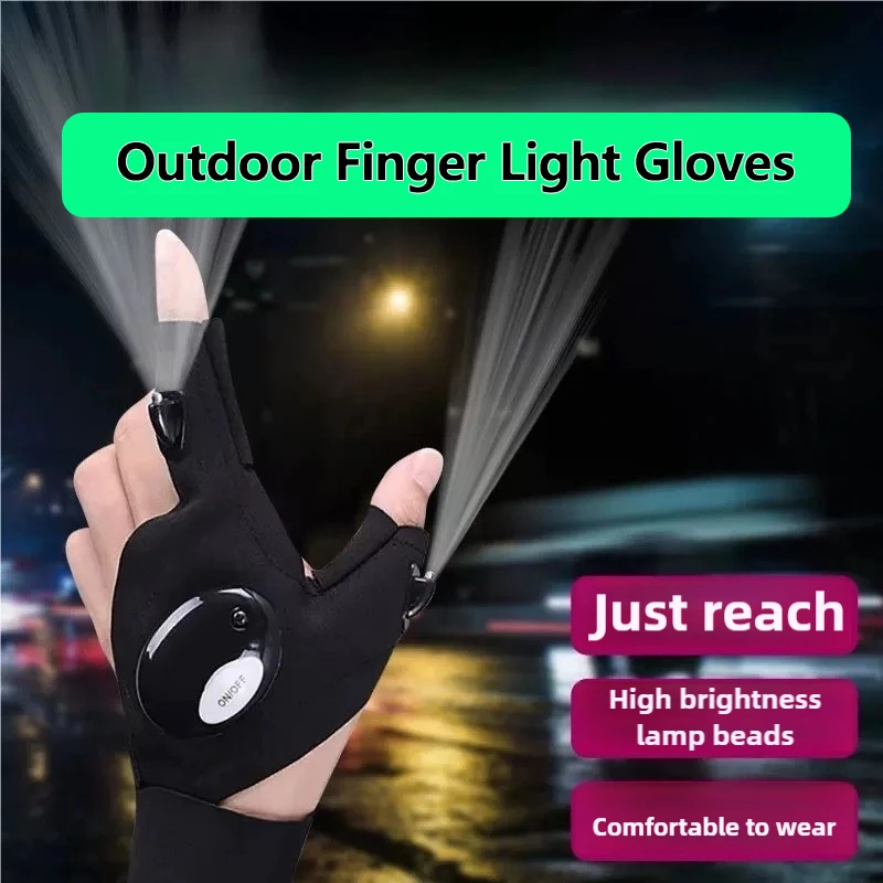 New Outdoor Hunting Gloves Luminous Lighting Half Finger with Lights Night Driving Hunting Vehicle Maintenance Lighting Gloves