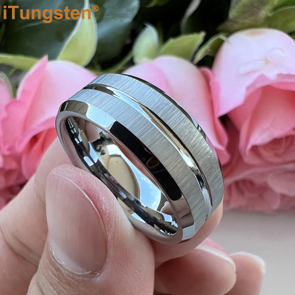 iTungsten 6mm 8mm Dropshipping Classic Wedding Band Men Women Tungsten Carbide Ring Grooved Brushed Beveled Finish Comfort Fit