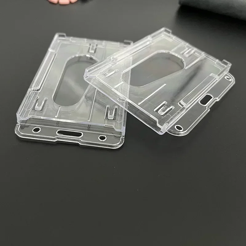 Transparent Double Cards Slots ID Tag Badge Holder 1pc with Badge Reel 2 Cards Storage Organizer Employee Pass Work Card Case badge holder