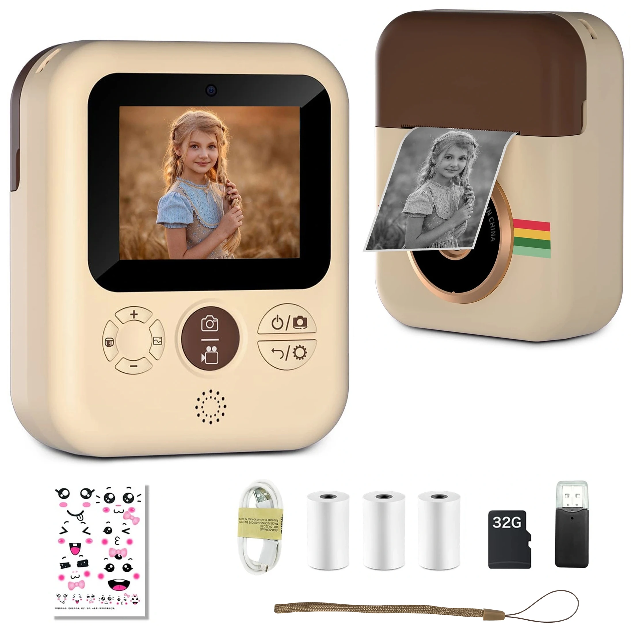 Appareil photo instantané - Appareil photo numérique avec fonctions de jeu, lecture de musique, calendrier et calculatrice, appareil photo interactif, idéal comme cadeau de Noël