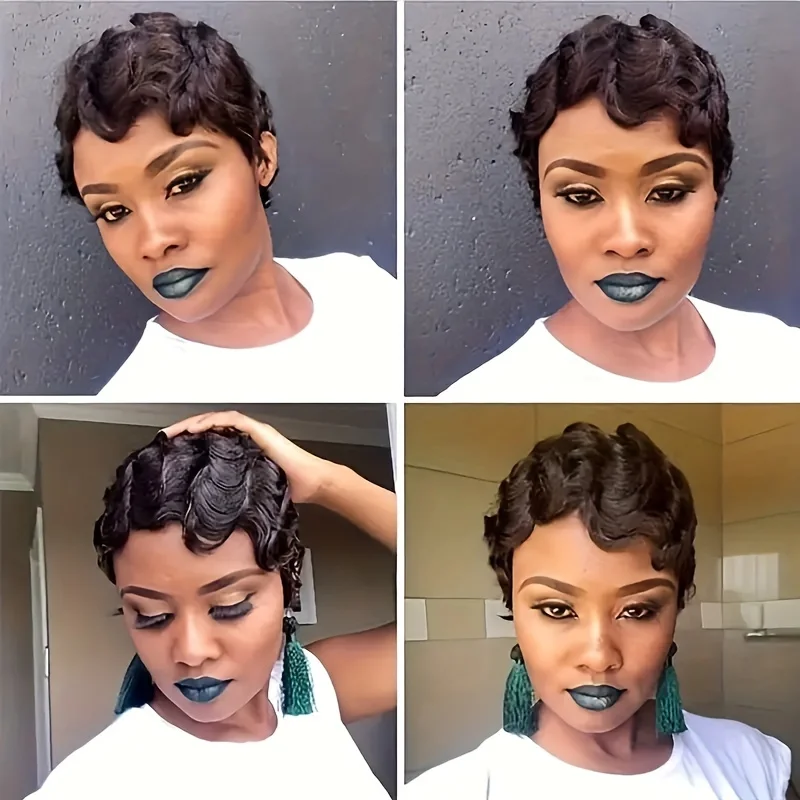 Short Pixie Cut Wig Human Hair Blonde Burgundy For Black Women Wig Brazilian Human Hair Wigs Machine Made Finger Ocean Wave
