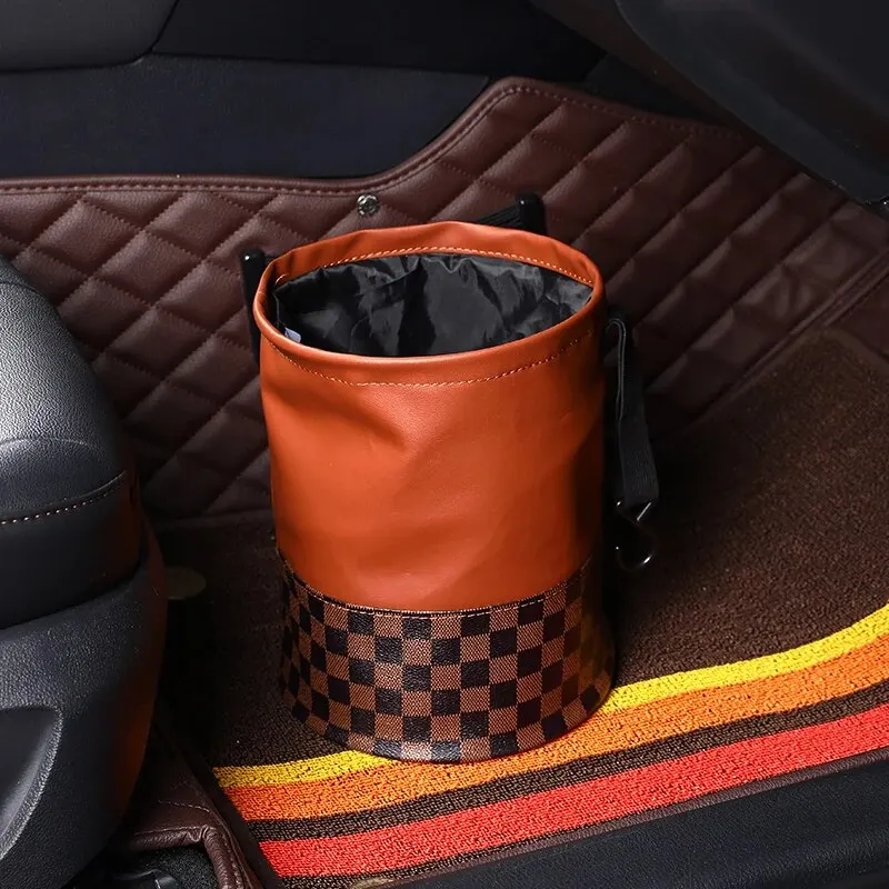 Car Trash Can Multi Functional Retractable Foldable Leather Storage Box