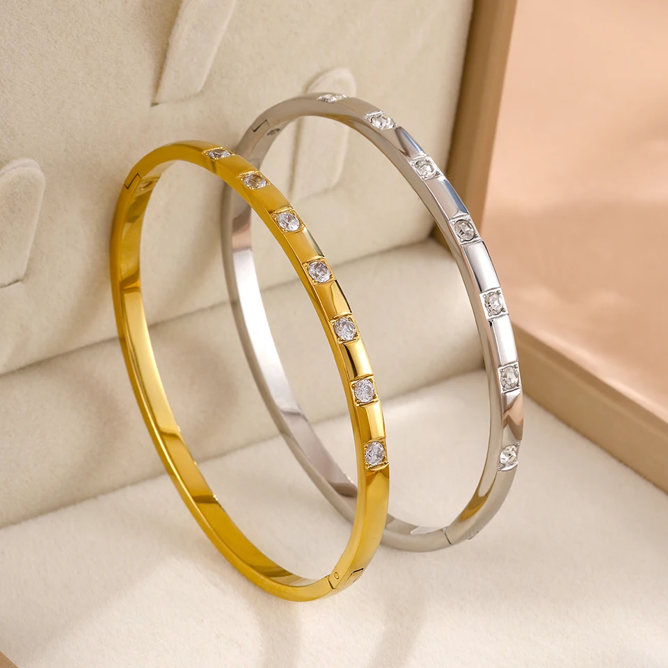 Yupsk Neues 2-teiliges Set Inlay-Armband mit quadratischem Zirkon aus Edelstahl für Damen und Herren, wasserdicht, modischer Schmuck, Geschenk – Detail 2